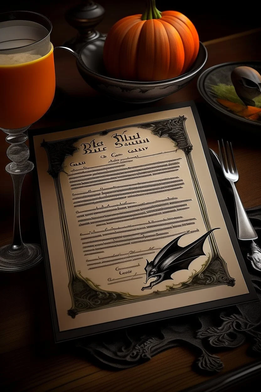 vintage cafe menu, Halloween, bat soup