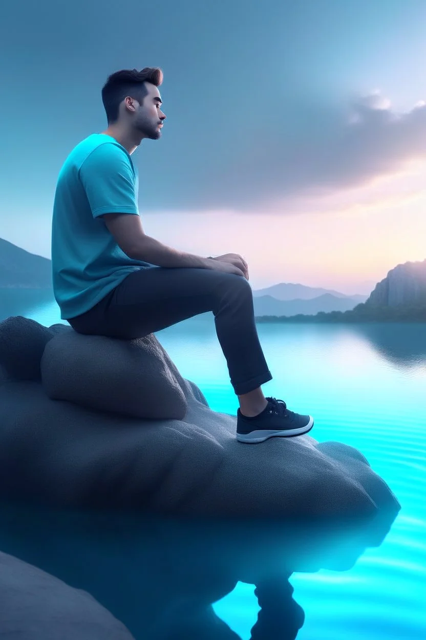 Ultra realistic photo of male sitting on top of a rock next to a body of water concept ,full size, science, technology,future,electric ,futuristic style, design, practicality,manufacturability,performance, performance, HOF, professional photographer, captured with professional DSLR camera, trending on Artstation, 64k, full size, ultra detailed, ultra accurate detailed, bokeh lighting, surrealism, background,(((realism, realistic, realphoto, photography, portrait, , realistic, beautiful, elegan