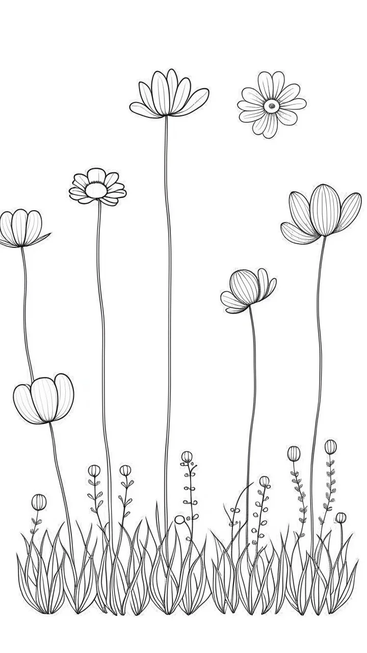 set of growing wind flower on the grace, SIMPLE ONE lineS art, white background, minimalis, different view, only white bakcground solid.