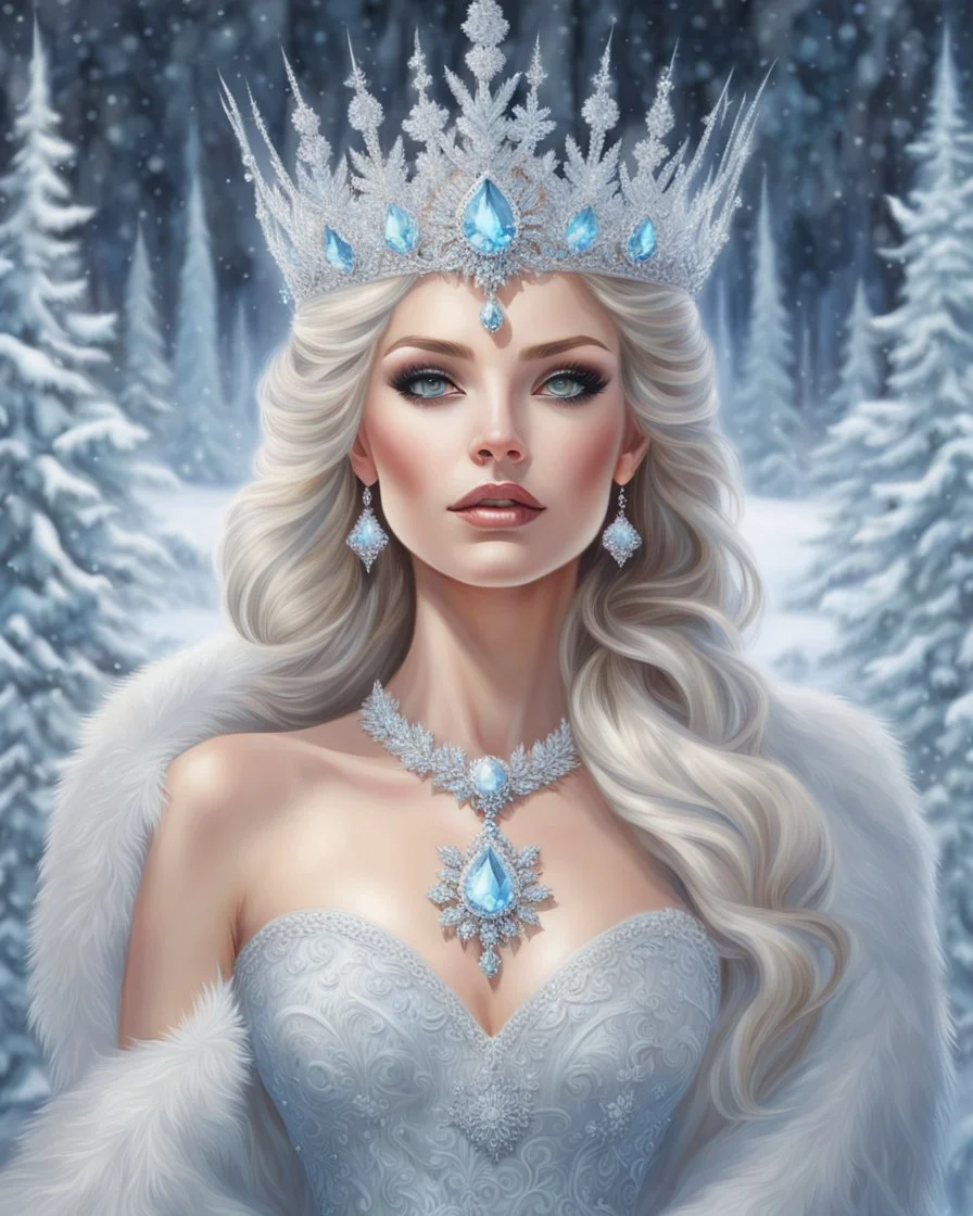 Snow Queen, digital art, hyper-detailed, light colors, 8k oil painting