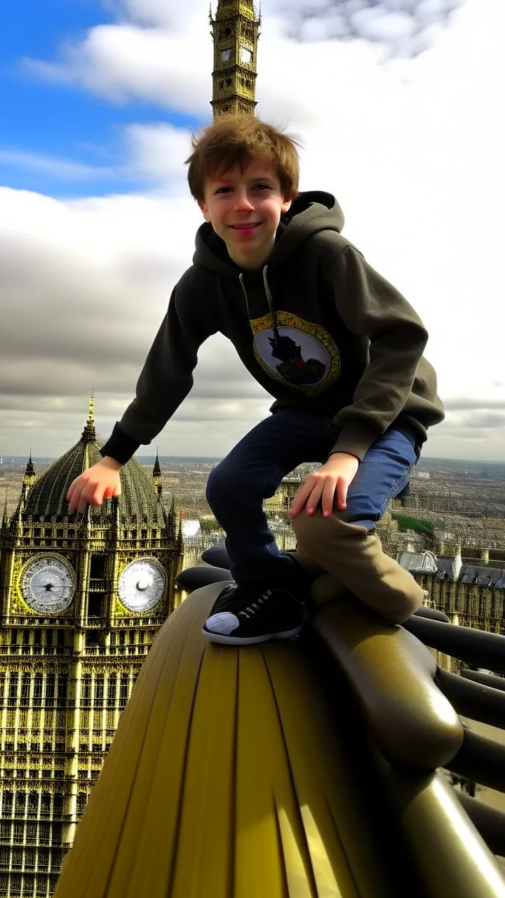 A British kid doing the griddy on top of big ben