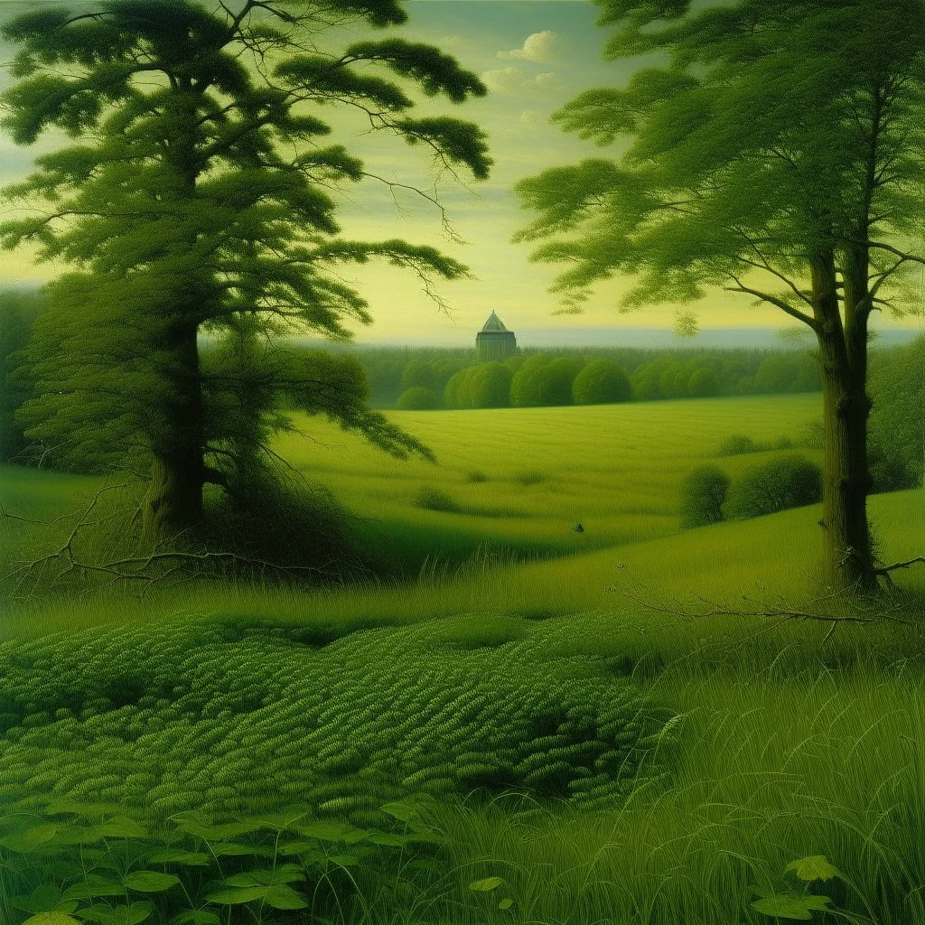 A green meadow with moles and foliage painted by Caspar David Friedrich