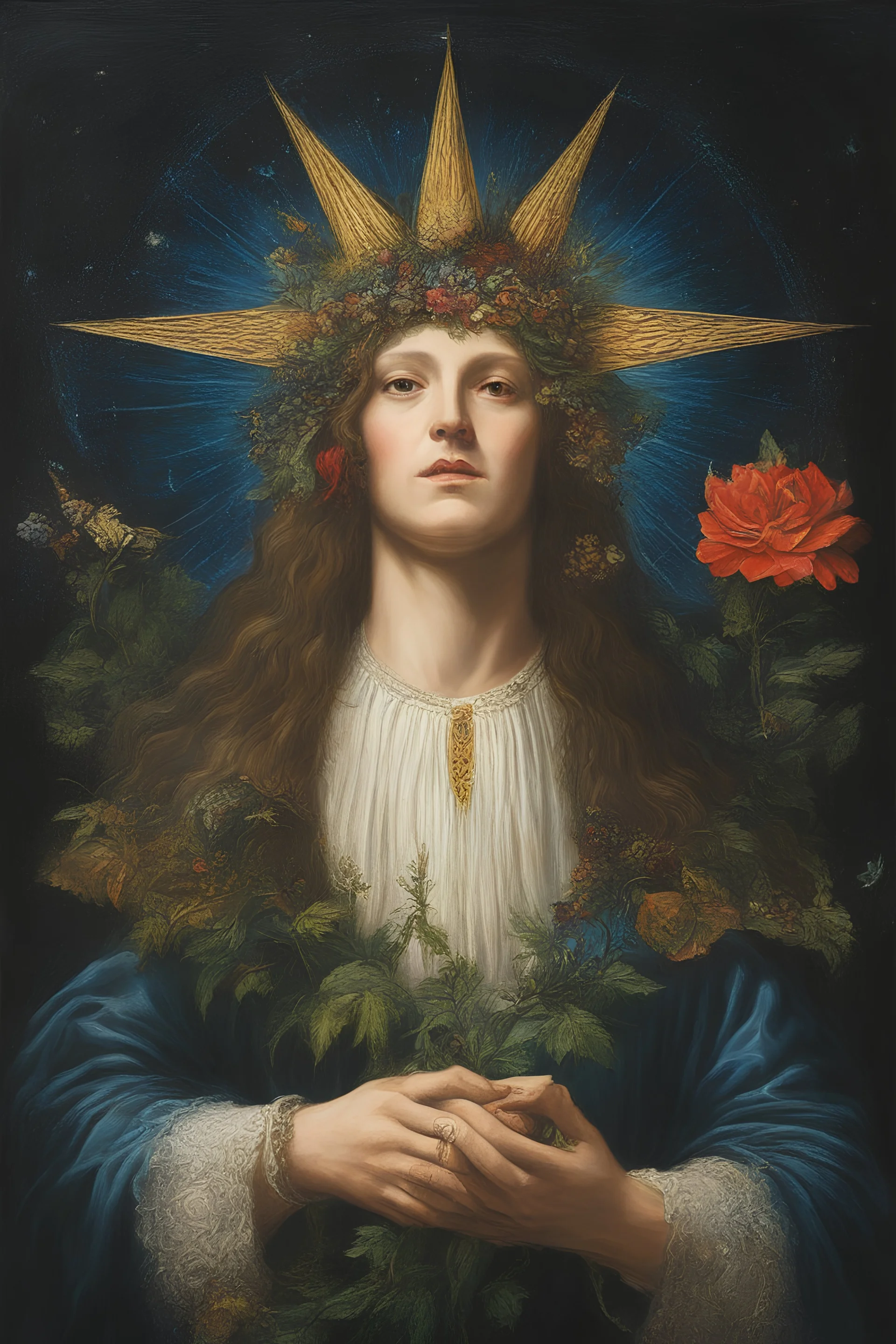 full color - Praise the Lord - Botany - Starry - Retro Pop - Dark Fantasy - Horror - Festive - Realistic - oil painting by Leonardo da Vinci