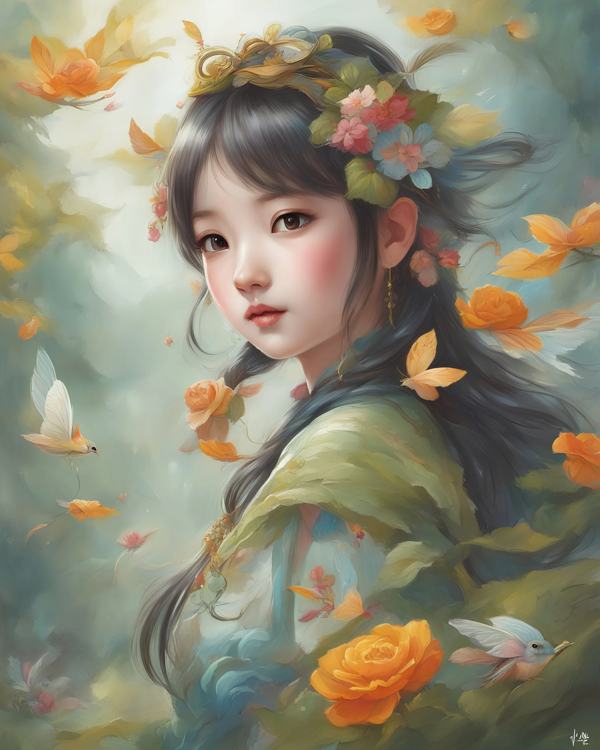 action illustration of adorable fairy , colorful, intricate, elegant,style of Liu Yunsheng art, croma conc Semi realistic,