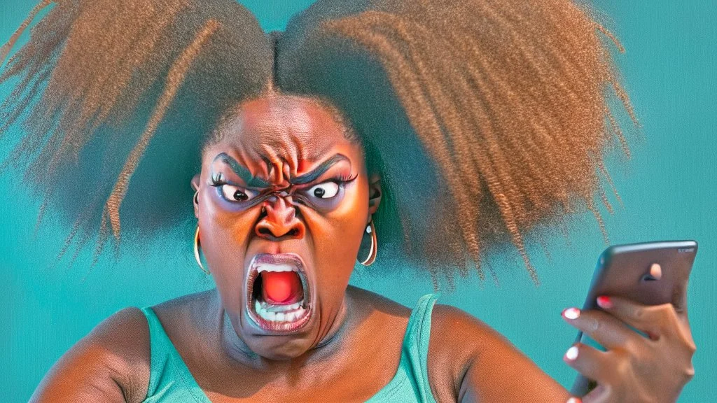 angry black lady mad on phone