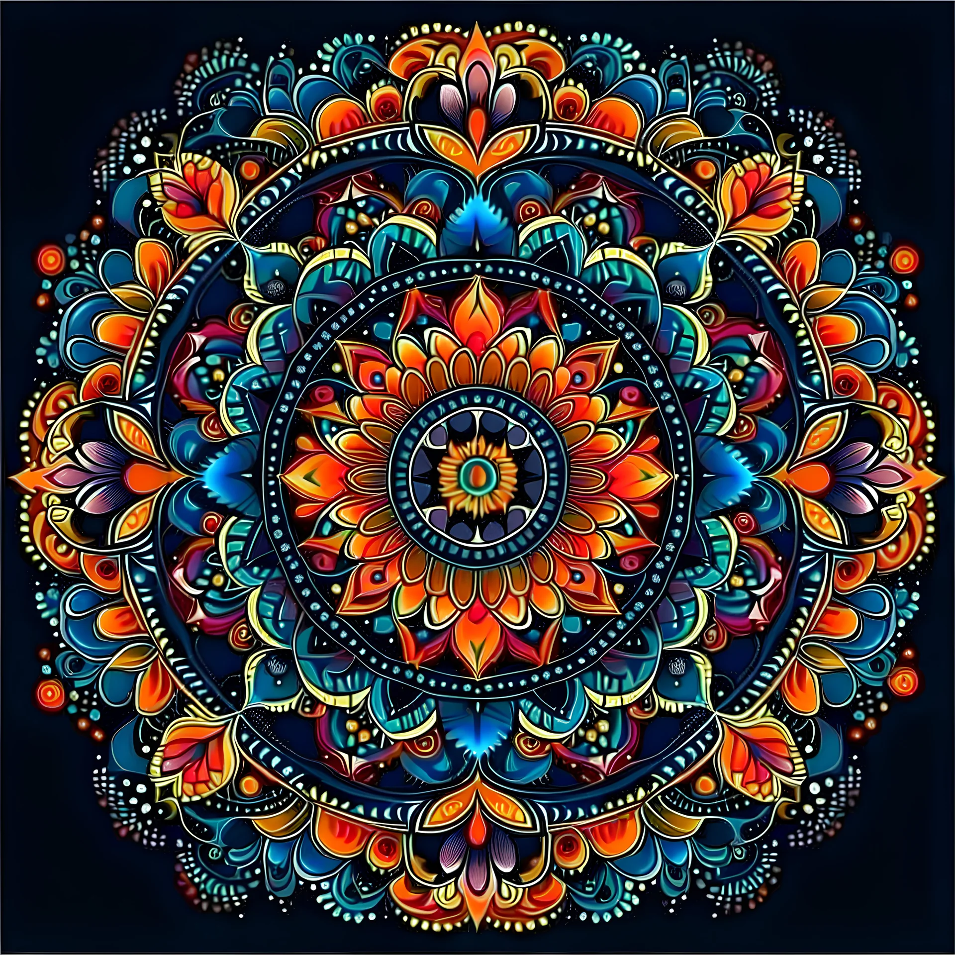 mixed art of Midnight Mandala illustration colorful painting