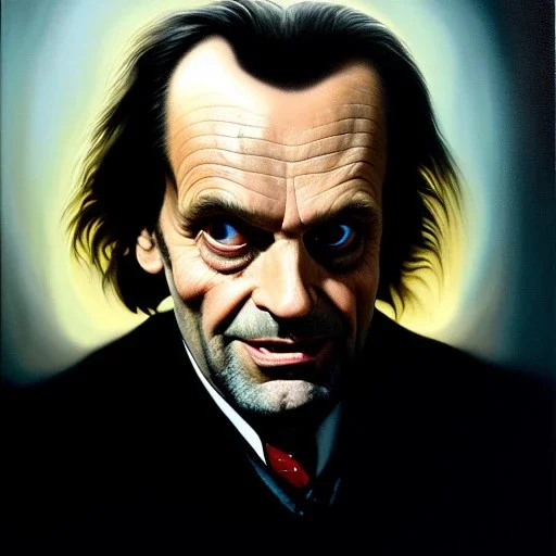 Ultra detailed fullbody Portrait in oil on canvas of Jack Torrance,extremely detailed digital painting, extremely detailed face,crystal clear Big Glowing eyes, mystical colors ,perfectly centered image, perfect composition, rim light, beautiful lighting, 8k, stunning scene, raytracing, anatomically correct, in the style of robert e howard and Ken Kelley and Ohrai Noriyoshi and Simon Bisley and tomzj1