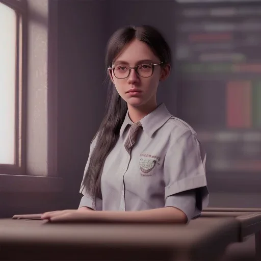 Study girl in classroom ,movie, real photo realistic, unreal engine, cinematic lighting --ar 1:1 creative