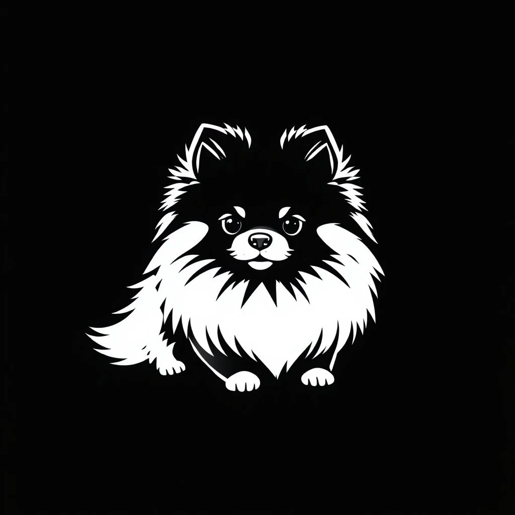cute silhouette of a pomeranian , black on white vector
