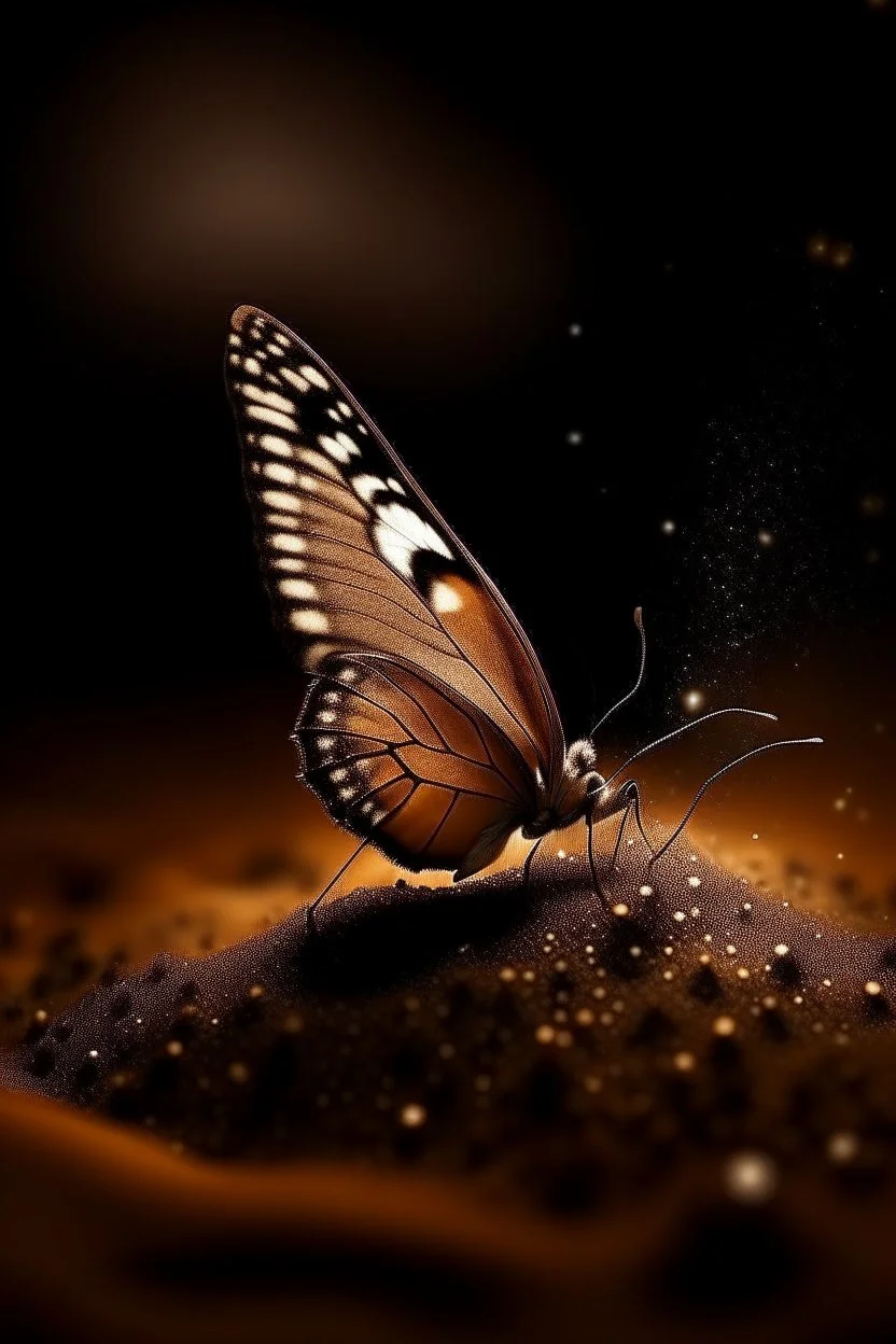 Luminous Light Brown butterfly and manure full of stars