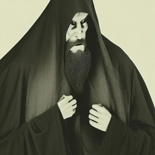 Russian Orthodox nosferatu long beard tentacles with long arms and a robe made a human faces