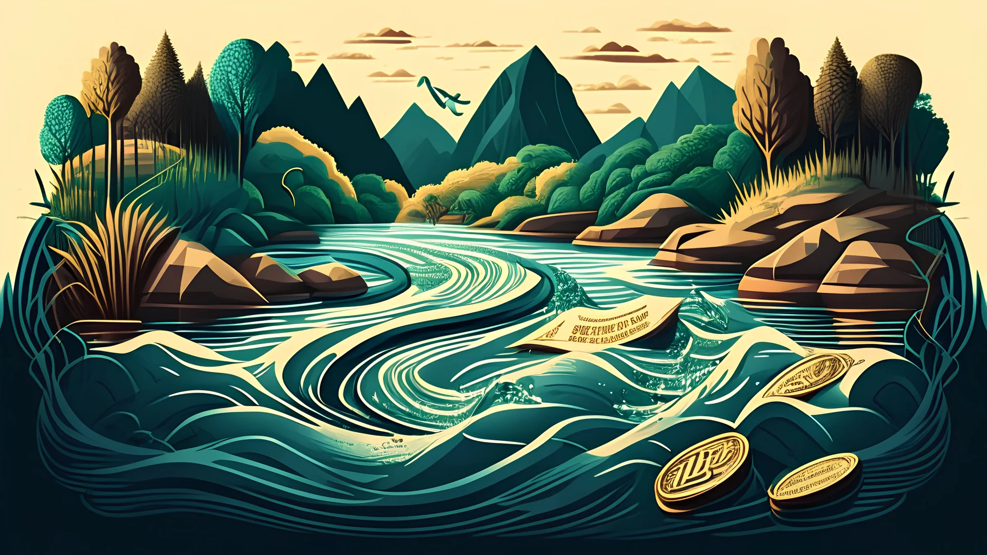 vector graphics, money river
