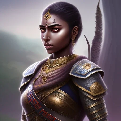 Fantasy setting, woman, dark-skinned, indian, ranger, 20 years old