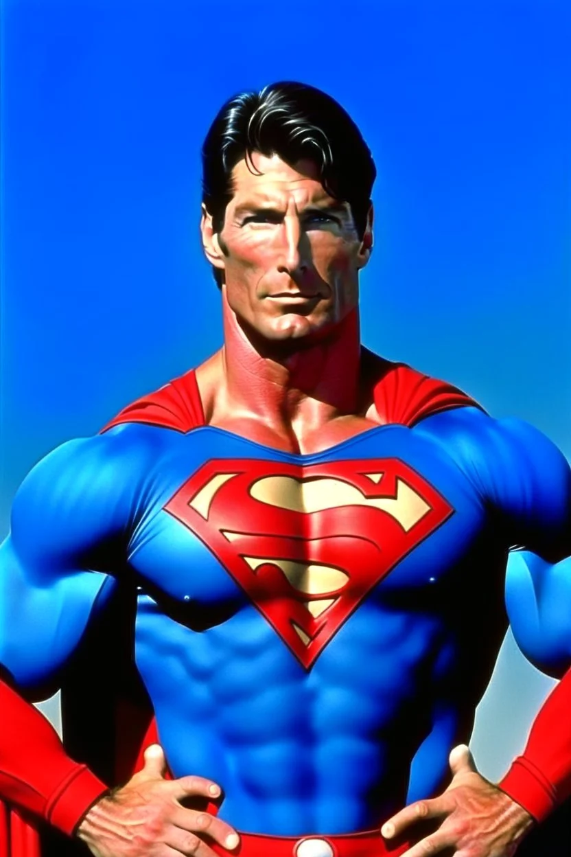 extremely muscular, short, curly, buzz-cut, military-style haircut, pitch black hair, Paul Stanley/Elvis Presley/Pierce Brosnan/Jon Bernthal/Sean Bean/Dolph Lundgren/Keanu Reeves/Patrick Swayze/ hybrid, as the extremely muscular Superhero "SUPERSONIC" in an original patriotic red, white and blue, "Supersonic" Super suit with with an America Flag Cape,