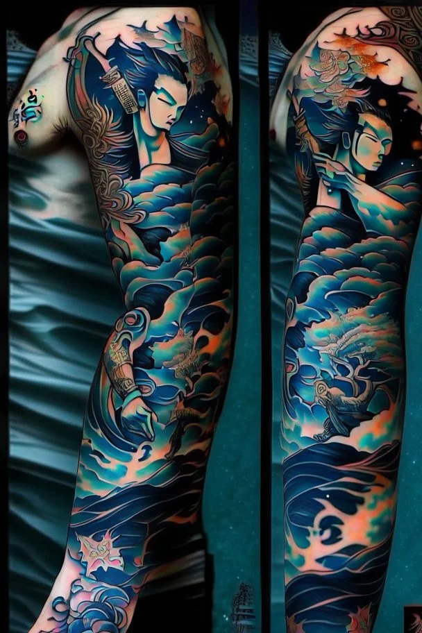 Tattoo sleeve god zodiac sign aquarius ukiyo-e