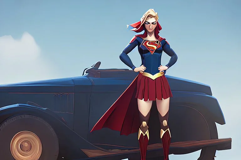 Supergirl driving an old 'Ford T'