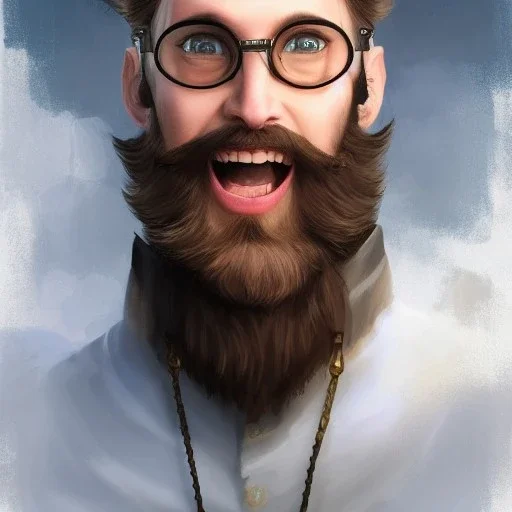 a _ fantasy _ style _ portrait _ painting _ of white male black hair short head silly smile beard round face steampunk goggles castle rpg dnd oil _ painting _ unreal _ 5 _ daz. _ rpg _ portrait _ extremely _ detailed _ artgerm _ greg _ rutkowski _ greg