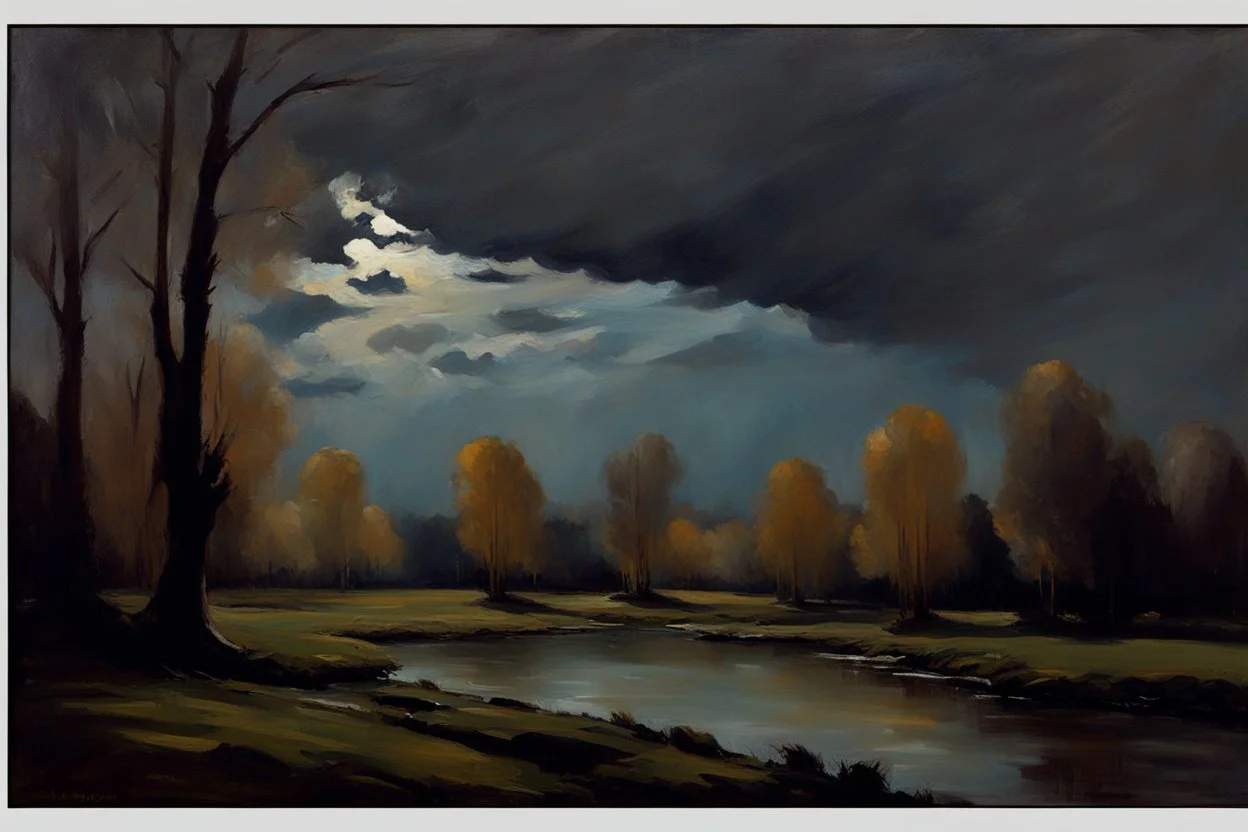 Trees, night, clouds, 2000's sci-fi movies influence, alfred munnings impressionism painting