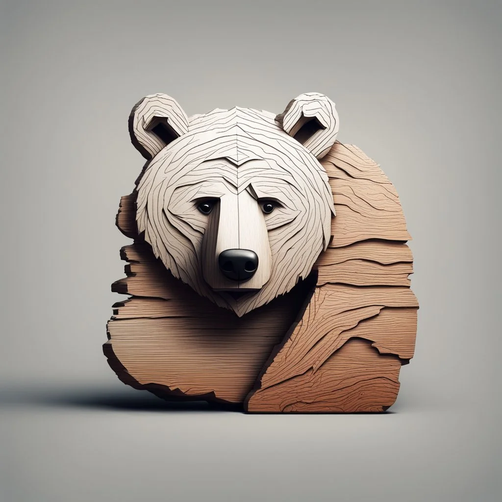 combine textured log with shape of a bear, graphic style, minimalistic,clean