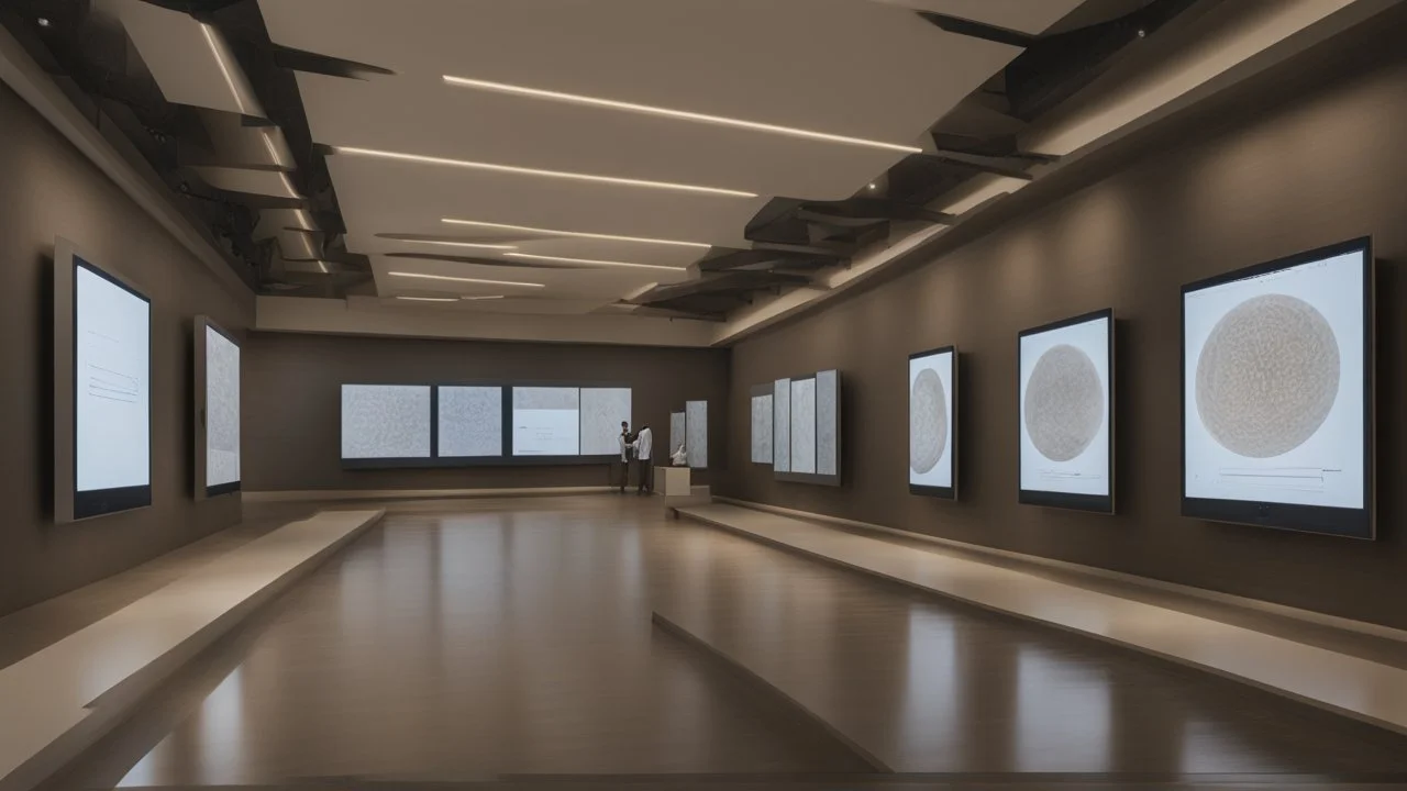 Interactive display screens in the Naqshahat Museum showroom, measuring 10 meters by 14 metres