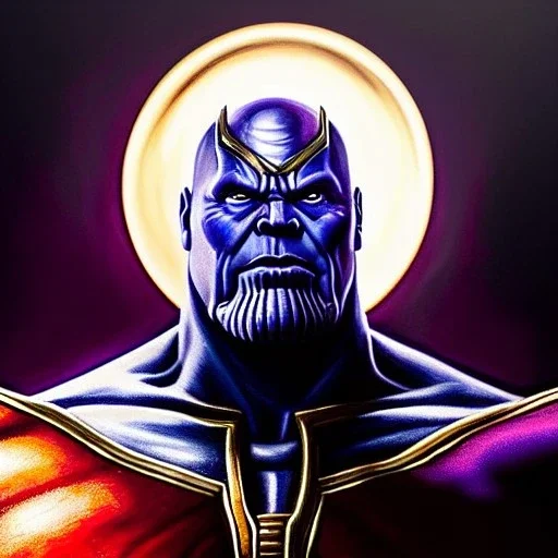 Ultra detailed fullbody Portrait in oil on canvas of THANOS+Darkseid hybrid Villain ,extremely detailed digital painting, extremely detailed face,crystal clear Big Glowing red eyes, mystical colors ,perfectly centered image, perfect composition, rim light, beautiful lighting, 8k, stunning scene, raytracing, anatomically correct, in the style of robert e howard and Ken Kelley and Ohrai Noriyoshi and Simon Bisley and tomzj1