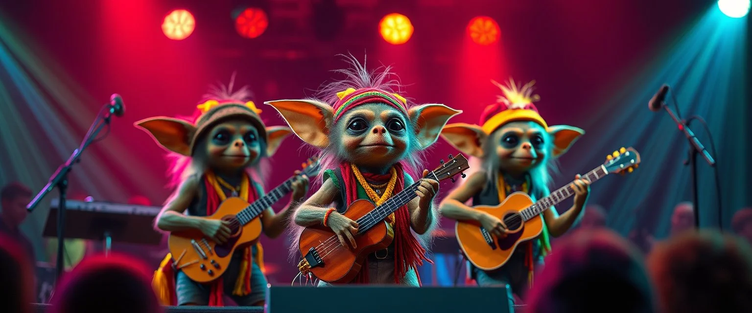 classy fluffy goblin gremlin reggae rasta orchestra holding concert in spectrum