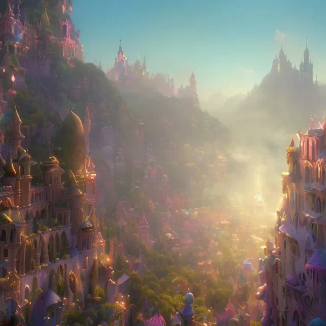 a city made of magic, cotton candy, and dreams, 8k resolution, high-quality, fine-detail, intricate, digital art, detailed matte, volumetric lighting, illustration, 3D octane render, brian froud, howard lyon, selina french, anna dittmann, annie stokes, lisa parker, greg rutowski