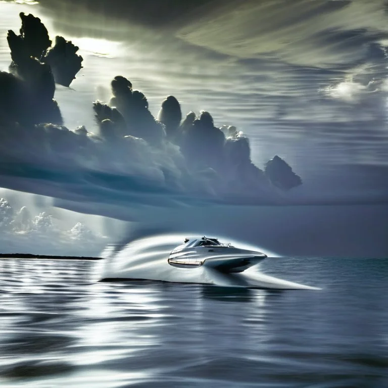 silver lining at the horizon with some modern speed boat in the distance