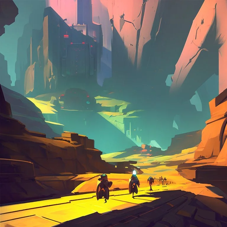 stylized,canyon,scifi,dungeons map,futuristic,roboquest