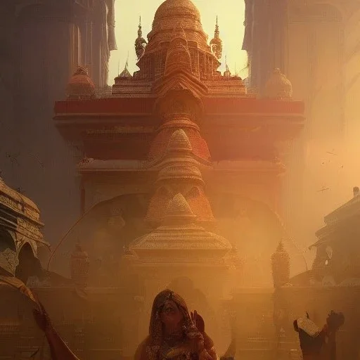  Indian temple cinematic, 8k, resolution concept art portrait by Greg Rutkowski, Artgerm, WLOP, Alphonse Mucha dynamic lighting hyperdetailed intricately detailed