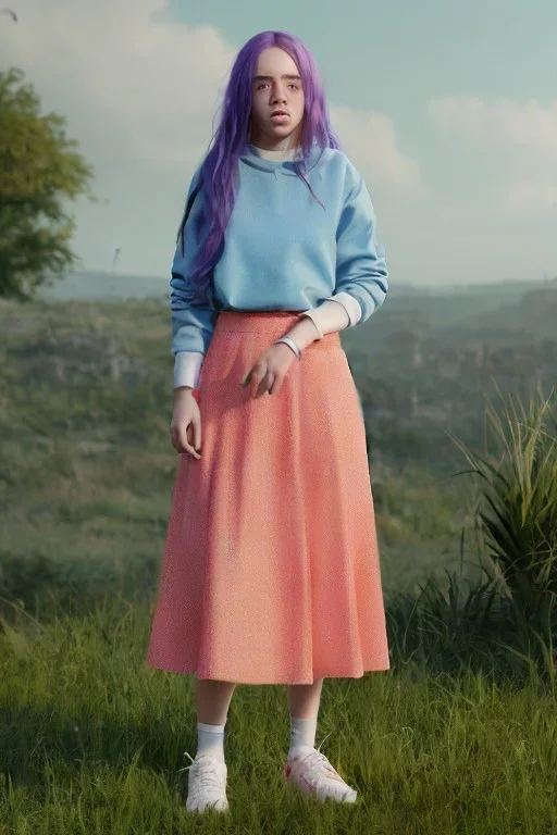 Billie Eilish, skirt, photorealistic, 8k