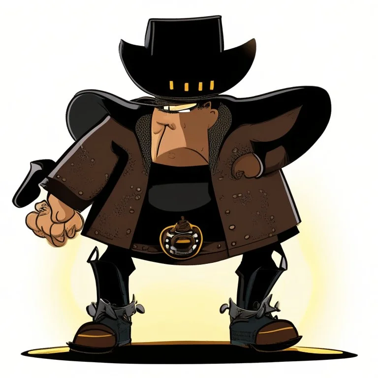 Caricatura de un hombre con sombrero vaquero de aleron grande negro cara levantada cuerpo completo