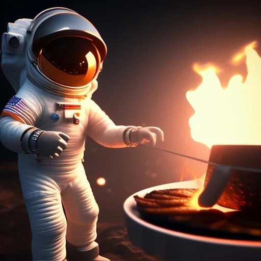 astronaut cooking marshmallows on barbecue from mars unreal engine 5, octan render