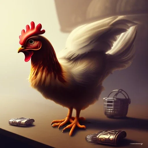 a chicken transforming into a cat, Pixar style, high detail, medieval, steam punk, future punk