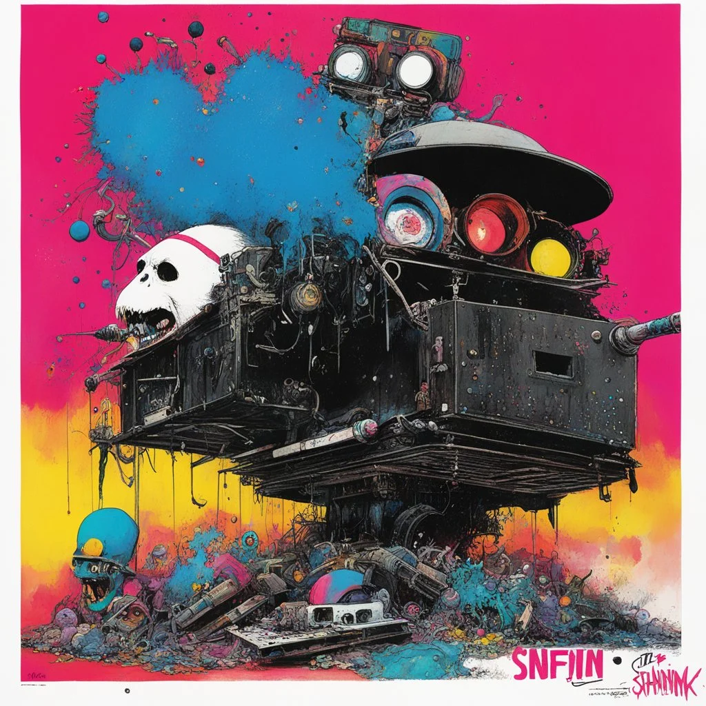 SNFIIN'GLUE album cover by Ralph Steadman for Aardschok(nl) and MetalHammer mag, guest star: Tika Waylan glitched acid trip by Mil Mascaras