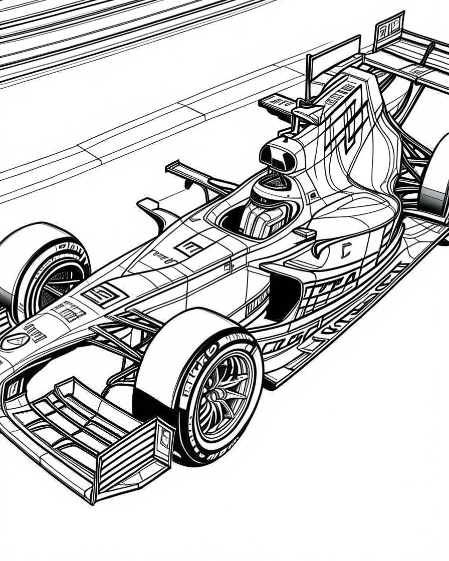 formula 1 racing car coloring page, reduce black color,no black