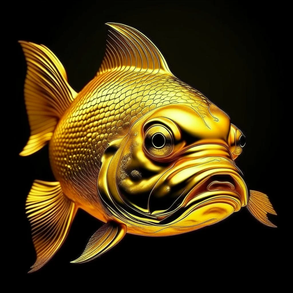 a golden fish with man face