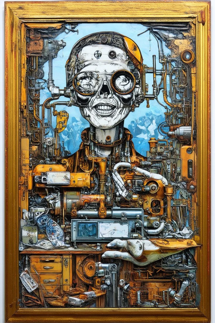 Mechanical act of commodity production with all feeling and humanity removed; Lowbrow Mixed Media collage