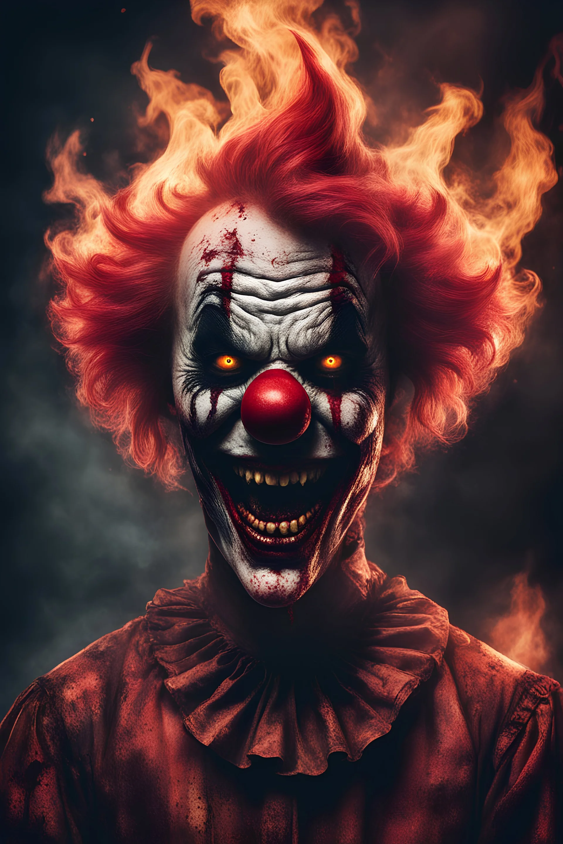 Horror satanic bloody fire clown