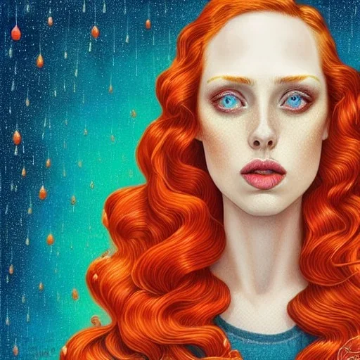 Deborah ann woll, her striking perfectly detailed clear eyes, her perfect, precisely detailed lightly freckled face, meticulously detailed long curly multi-hued ginger carrot cherry fire red hair, luminous colorful sparkles; by james r. eads, gawki, rajewel, tania rivilis, dan mumford, lisa frank, artgerm, greg rutkowski, alphonse mucha and william-adolphe bouguereau; glitter, airbrush, octane render, volumetric lighting, 16k, photorealistic digital painting, artstation, smooth, sharp focus, col