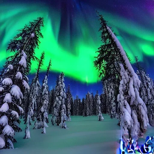 high-quality, fine-detailed winter forest surrounding reflective lake with northern lights in sky, intricate, defined snow-covered trees, a still, black, reflective lake, irridescent, radiant, colorful aurora borealis in night sky, 8k resolution, photorealistic, photgraphy by Arild Heitmann, Justin Ng, David Lane, Troy Casswell, Luc Perrot