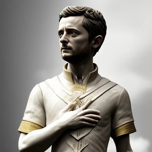 White Statue Elijah wood, Rome style sculpture, full body, hyper realistic, 8k,