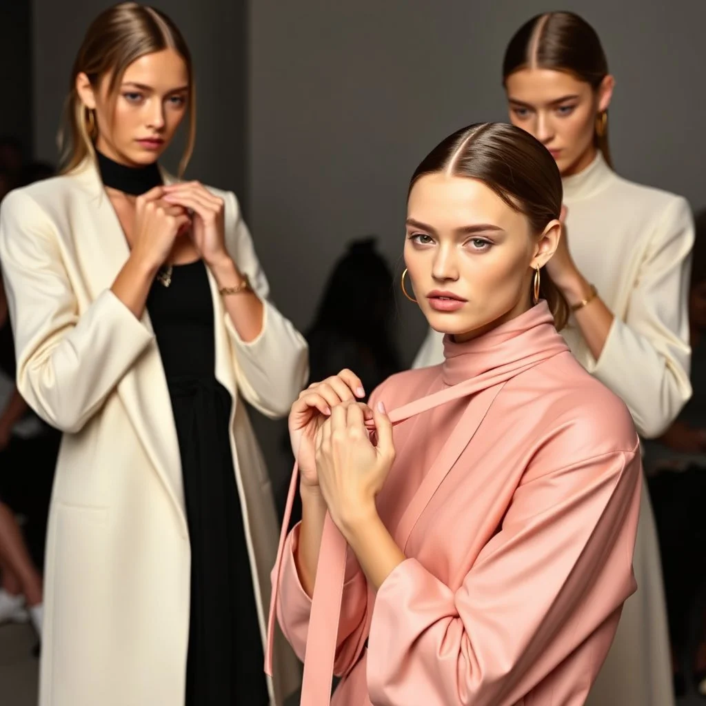Female fashion models tying knots.
