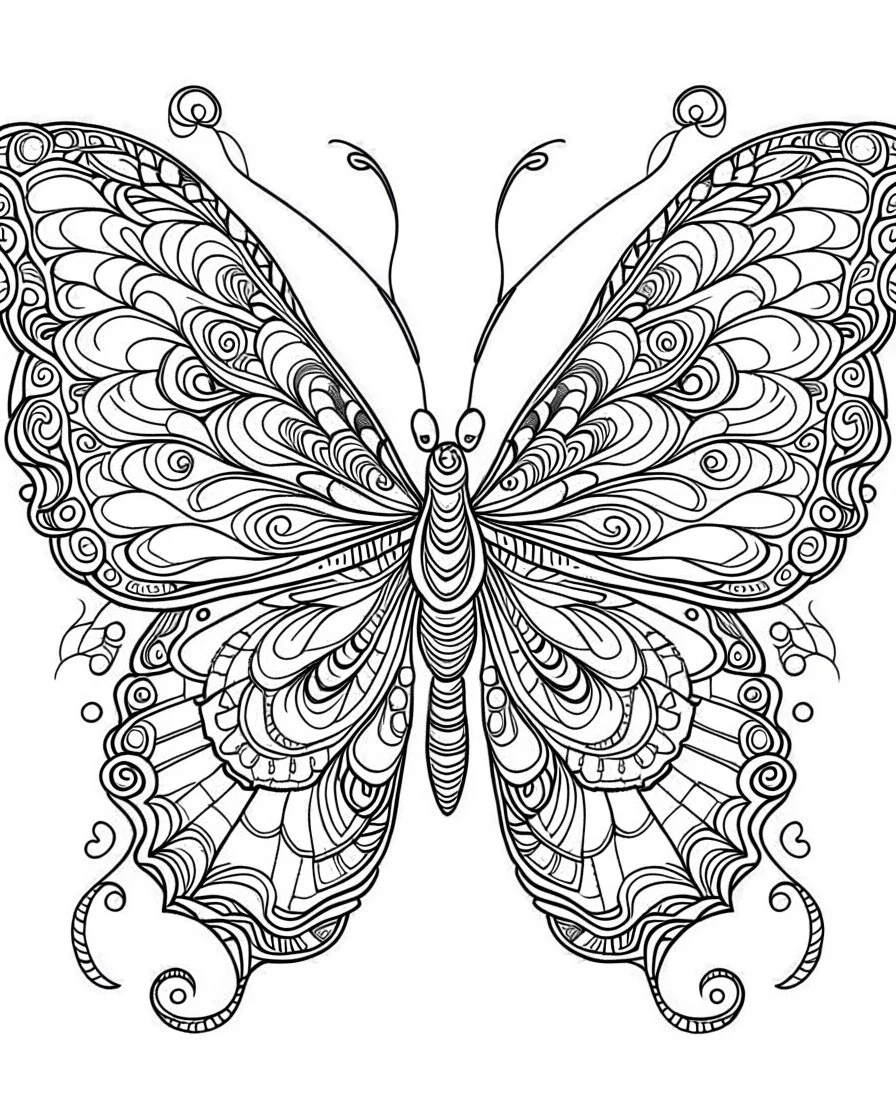 Page coloring book, mandala butterfly, white Background, clean line art