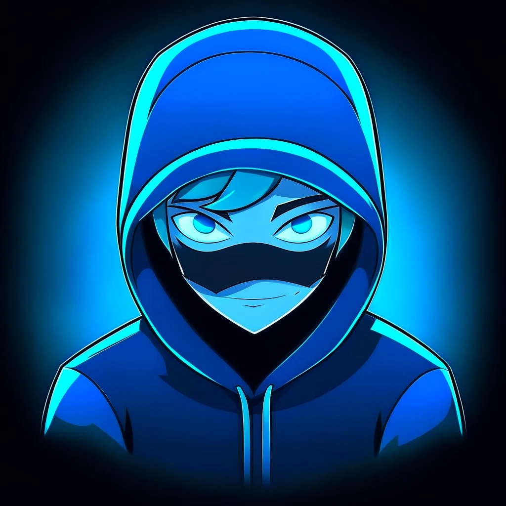 Epic blue cartoon profile picture for my youtube channel in a black void with hoodie