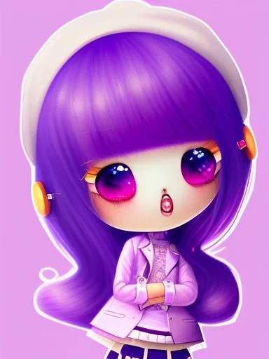 kawaii girl, purple hair, cute, kawaii clothes