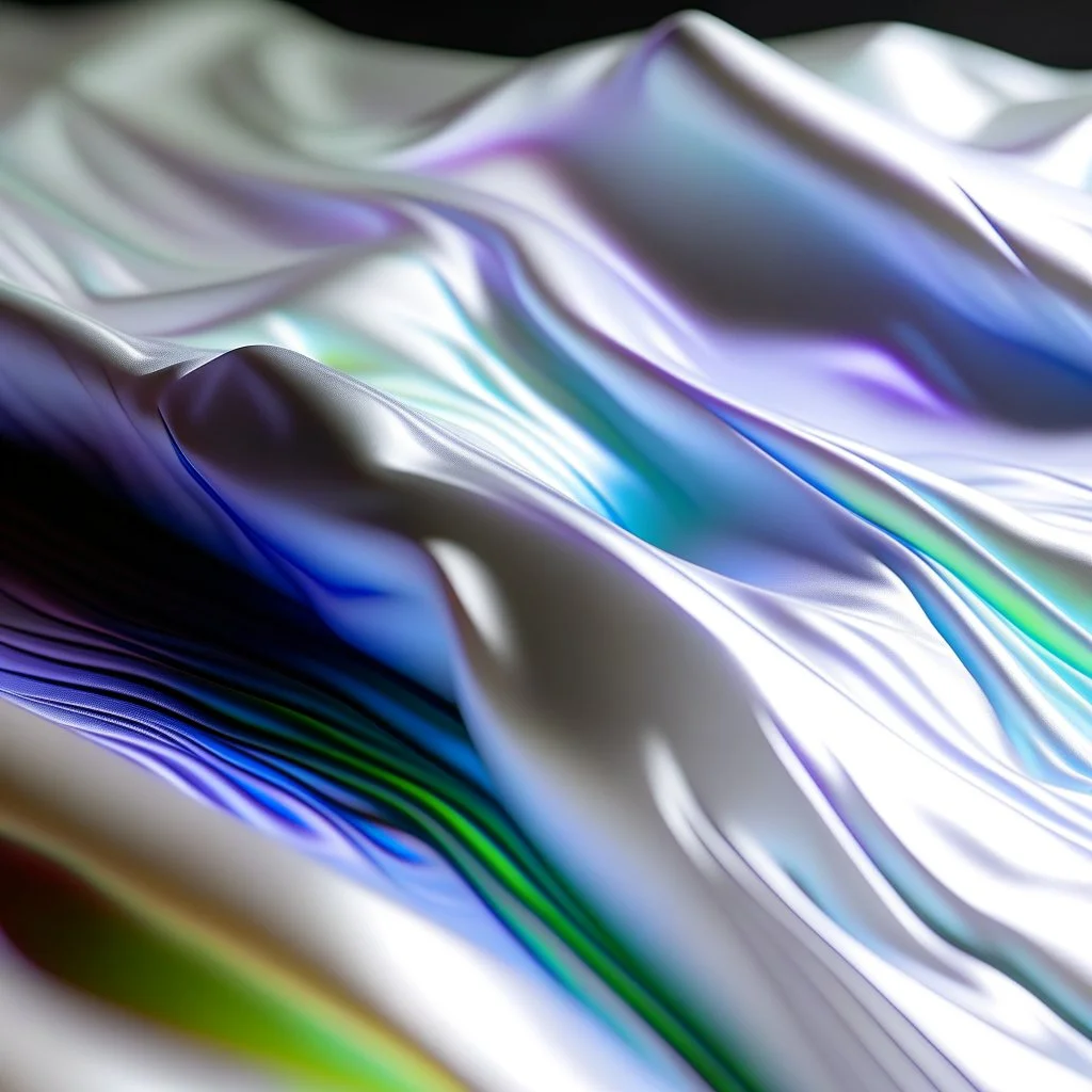 A close up of a wavy white sheet with a holographic effect.