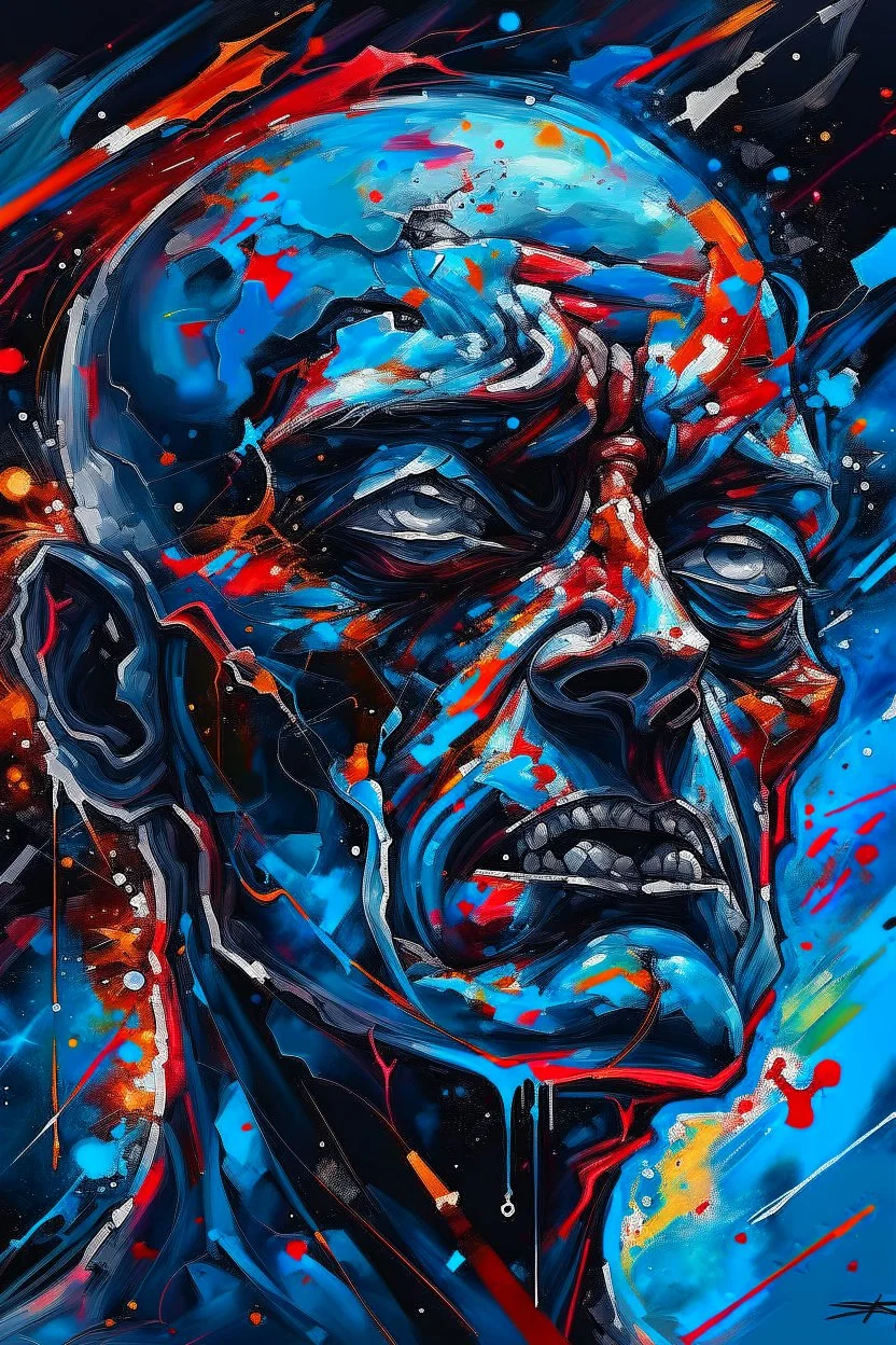 Man face, pain, irony, surrealism, abstract, space,painting, 8k , chaos