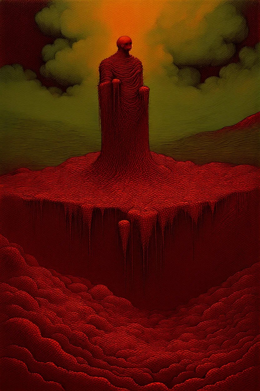 strange landscape creatures and people, fantastical surrealist otherworldly, moody colors, , absurb, Minimalist, dystopia, elegant, surreal, stormy cloudscosmic, terrifying, eternal, mysterious.) decayed and suffering humanoid lost ravaged landscape. Macabe Oppressive definition acrylic art Artist Beksinski