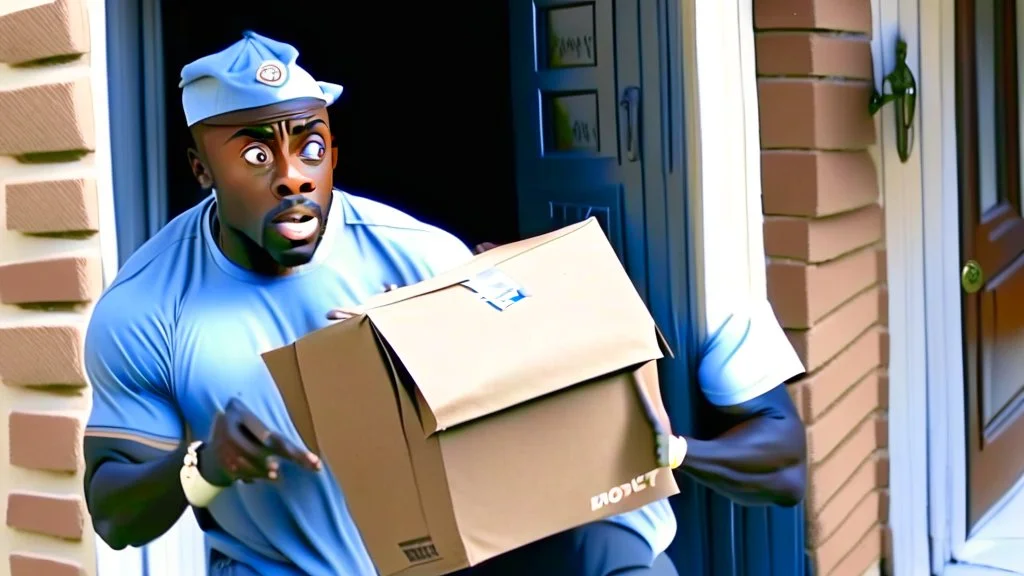 suspiciously looking Tyrone sneaking away holding very small package from apartment mailboxes